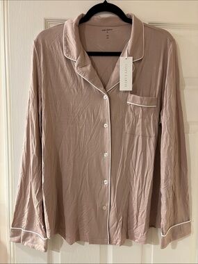 Cozy Earth Women's Blush Long-Sleeve Pajama Shirt with White Piping